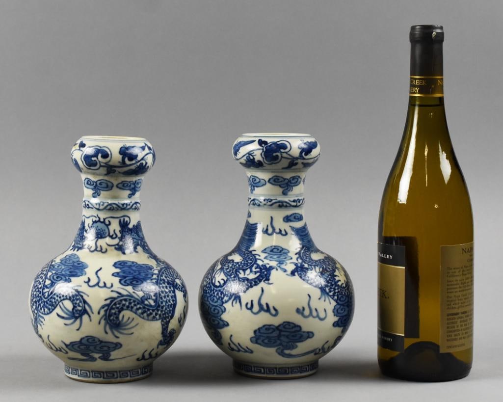 Kangxi (1662-1722) Style Chinese Porcelain Blue & White Vases - 5
