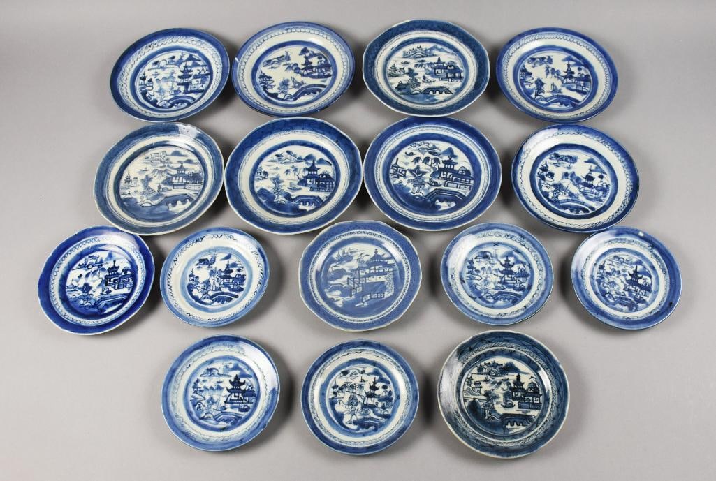 Antique Chinese Canton Blue & White Plates (1 of 9)