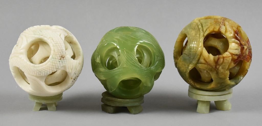 Vintage Chinese Jade Puzzle Ball Assortment (1 of 6)