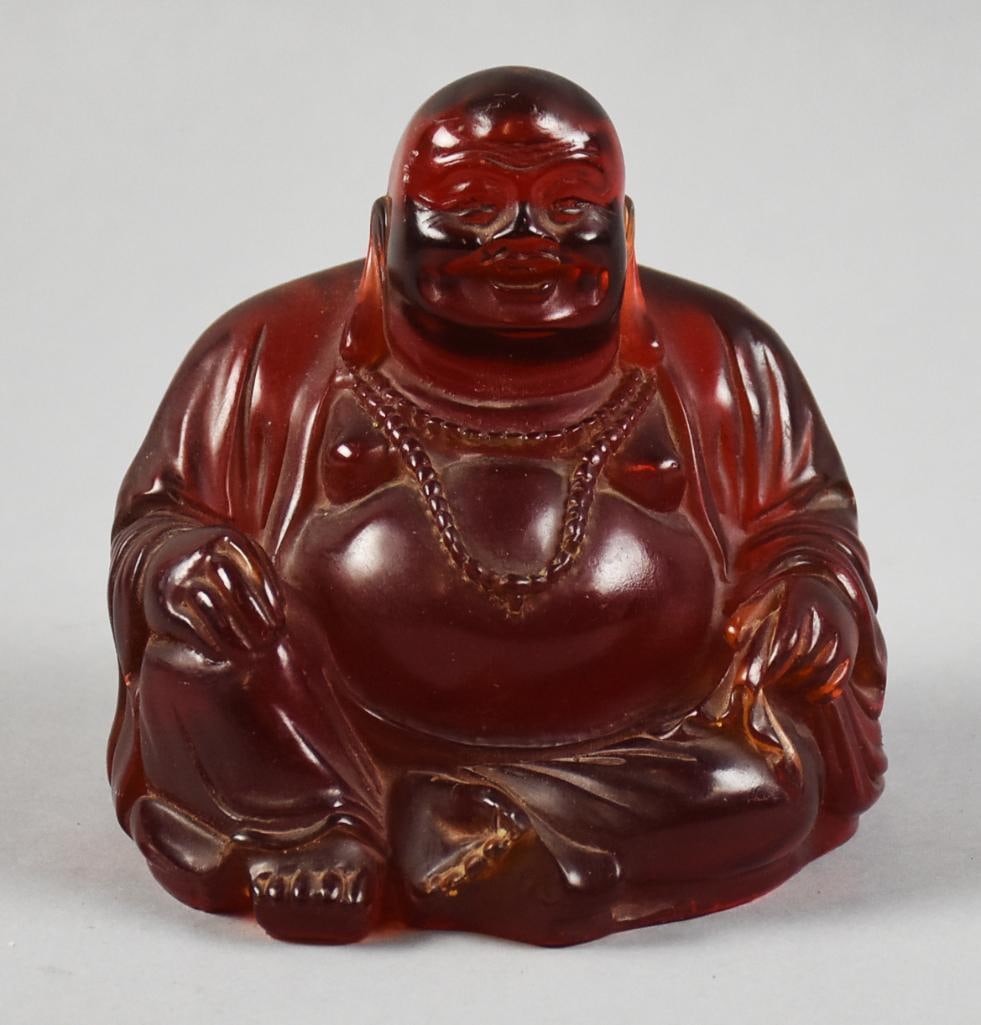 Vintage Chinese Cherry Amber Carved Buddha (1 of 4)
