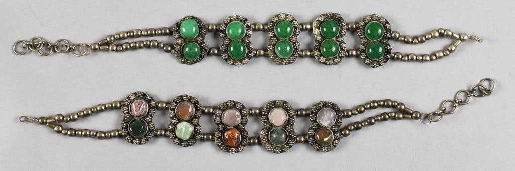 2 Silver plated Gemstone Bracelets: A nice pair with natural semi-polished gemstones
