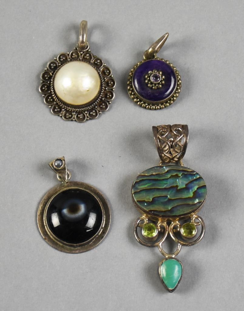 Vintage Sterling & Semi Precious Stone Charm Pendants (1 of 5)