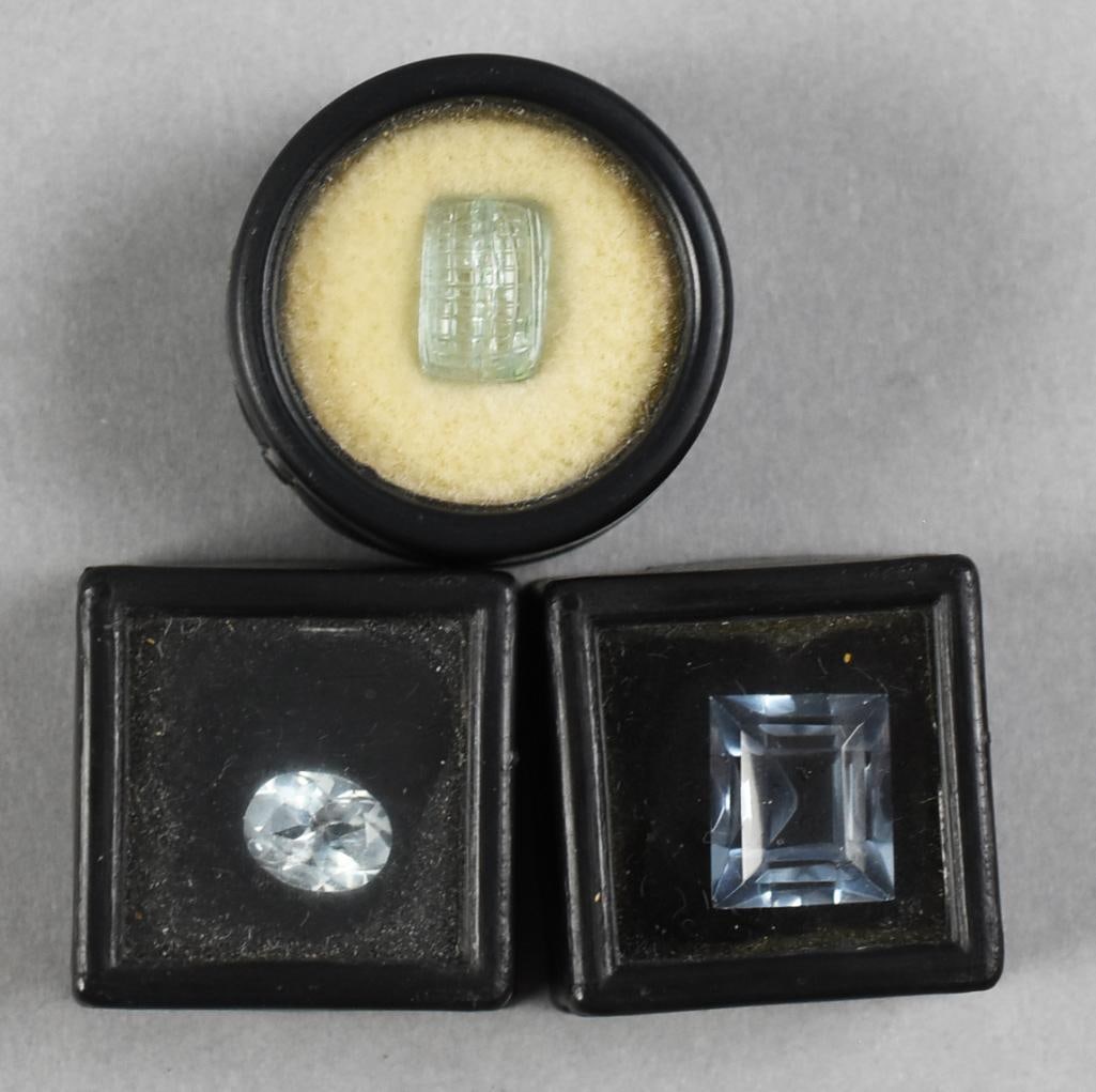 Aquamarine Gemstones, Various size: Lot is three stunning aquamarine gemstones. All will come in cases as shown.
