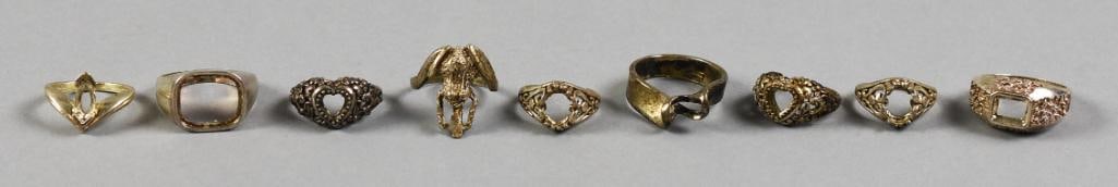 (9) Vintage Assorted Sterling Silver Rings: These rings would be great for projects. All of them are sterling silver. They are nicely marked and ready to be set with a stone of your choice. They are sized approx. 5 to 9.5.