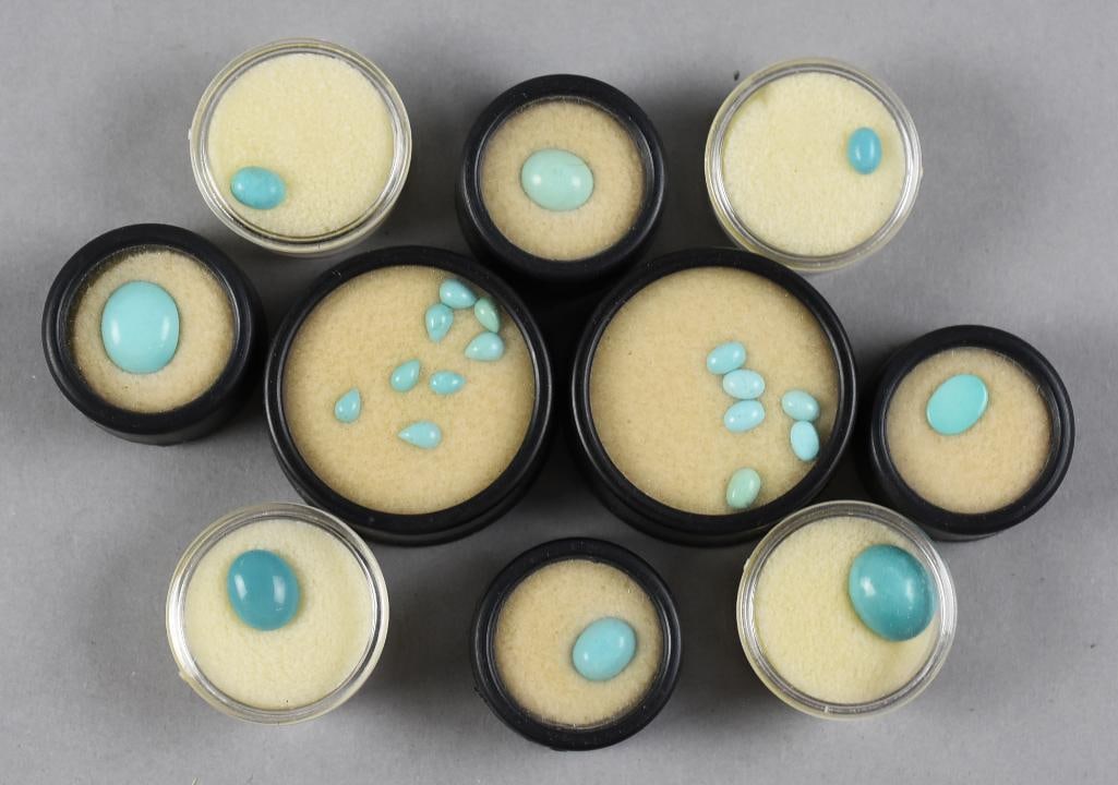 Turquoise Gemstones Assorted: Lot is a nice assortment of vintage loose turquoise in various shapes and sizes. All will come in cases as shown.