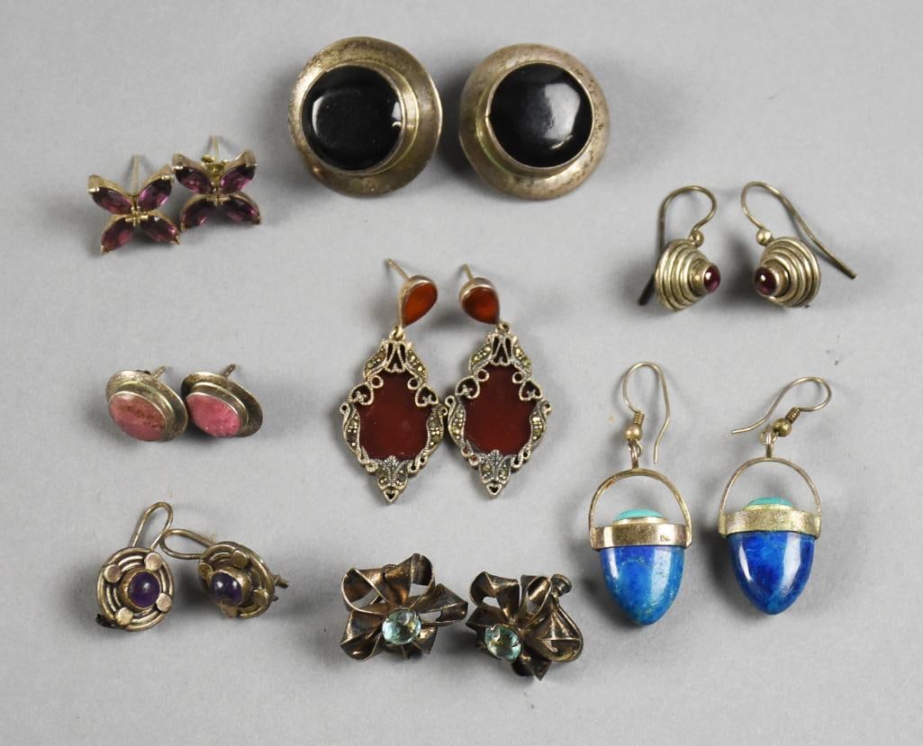 (8) Sterling, Semi Precious Stone Earrings, Incl Mexico (1 of 8)