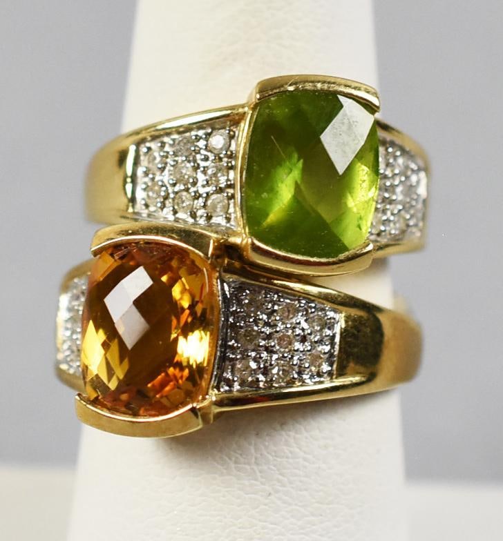 Pair 10K Yellow Gold Semi Precious Stone, Diamond Rings (1 of 8)