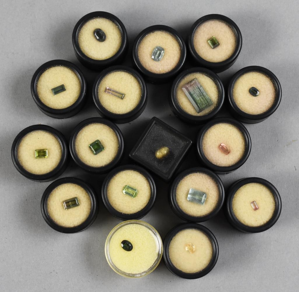 Many Tourmaline Gemstones: Nice lot of vintage loose tourmaline in various shapes and sizes. Will come in the cases as shown.