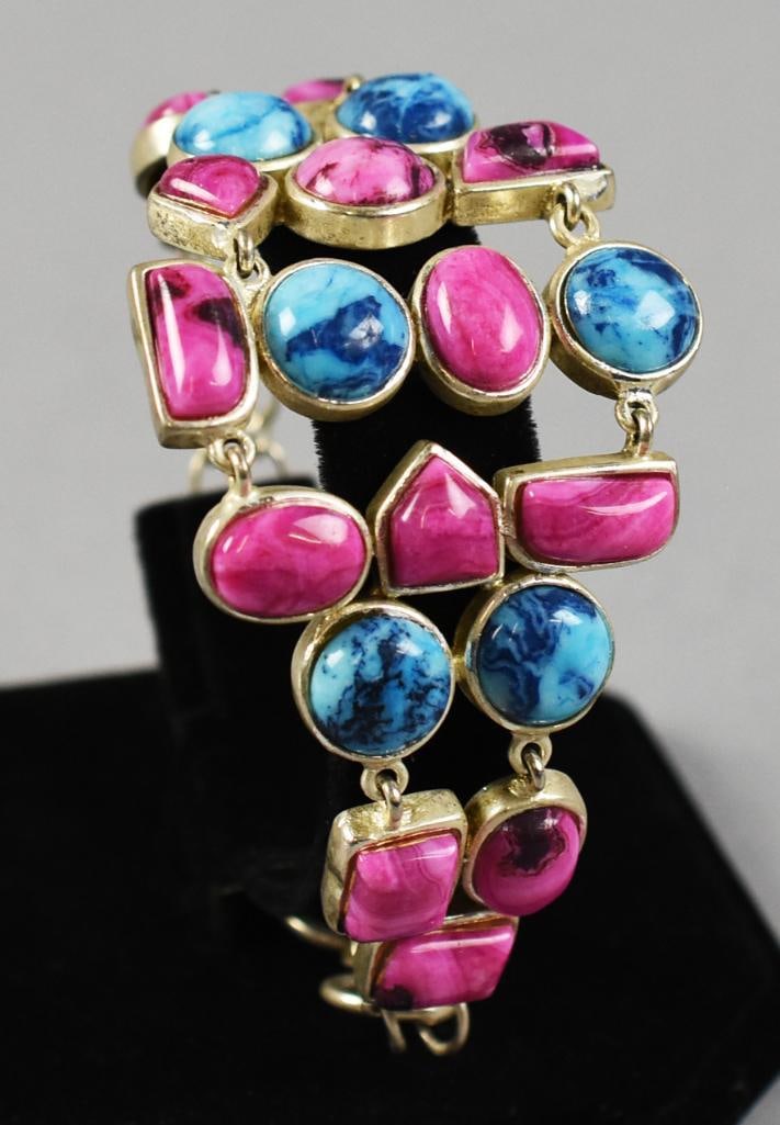 Sterling Silver Turquoise, Sodalite Statement Bracelets - 5