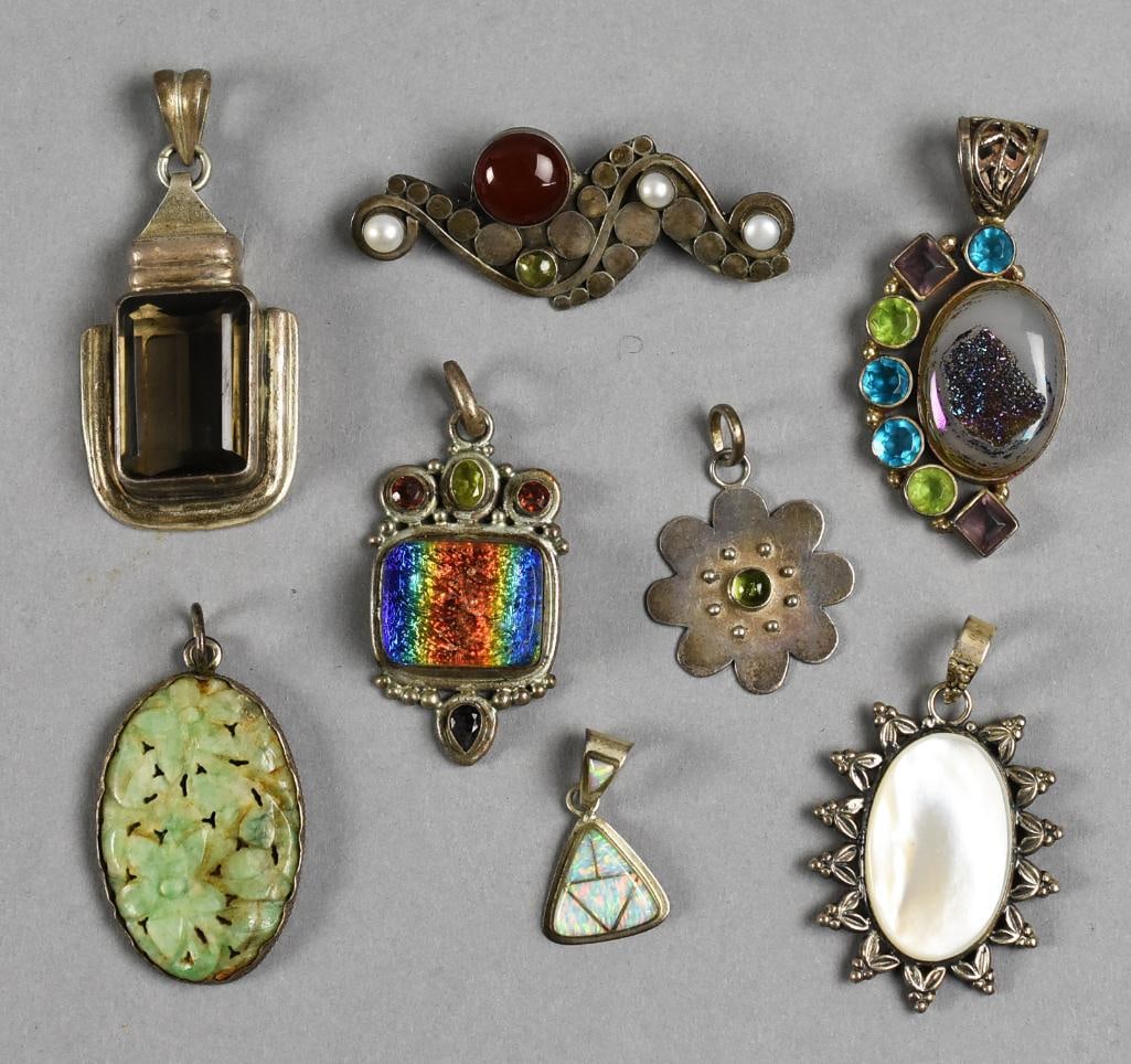 Sterling & Gemstone Pendants & Brooch Vintage Assort. (1 of 6)