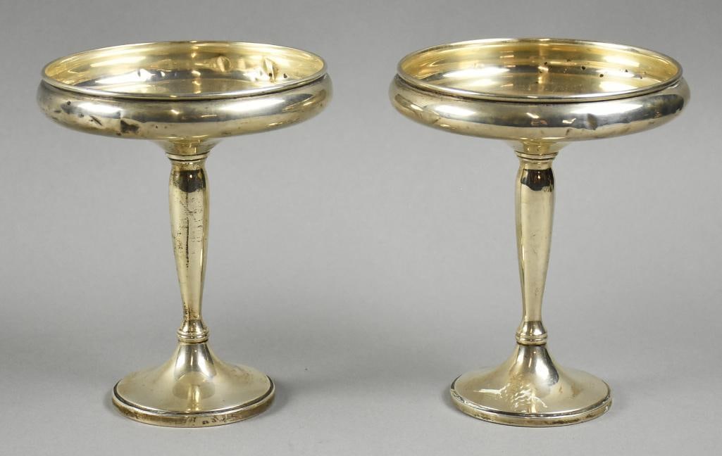 Pair Sterling Silver Compotes, Weighted Vintage - 3