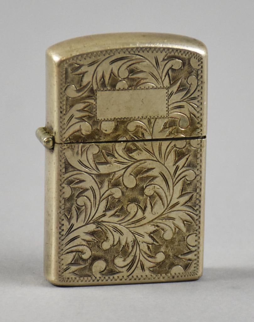 Vintage Japanese 950 Silver Cigarette Lighter: Beautiful vintage 1940s cigarette lighter is of Japanese origin. Hand etched detailed leaf motif, rectangular cartouche for monograms. It is stamped on bottom sterling 950.?