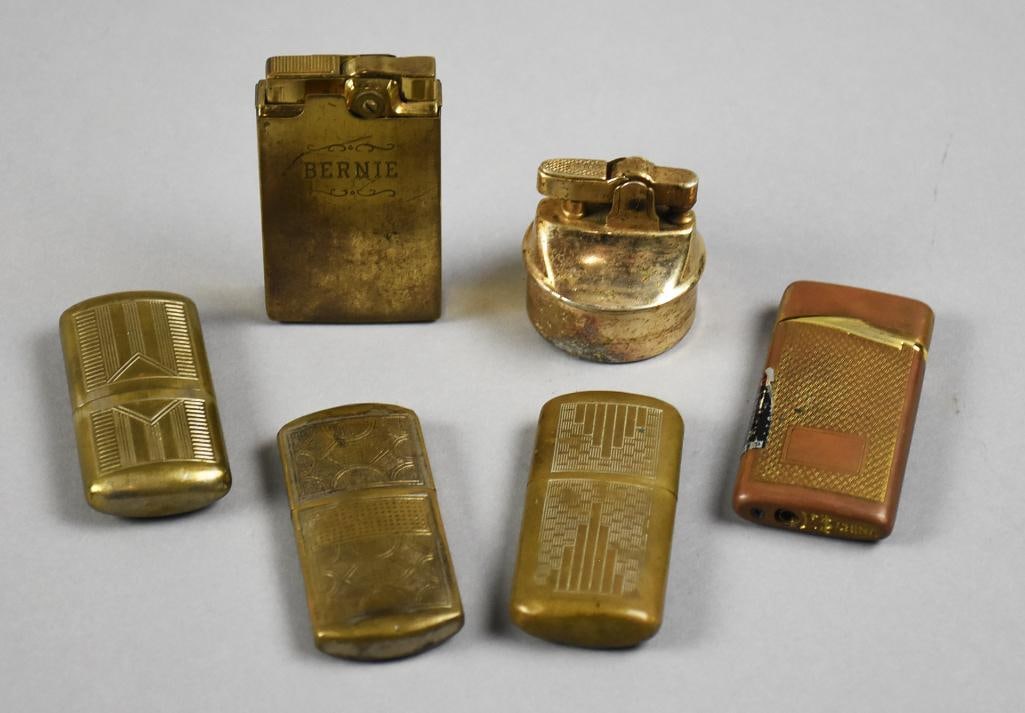 Vintage & Antique Brass Cigarette Lighter Assortment: This is a really cool assortment of vintage and antique cigarette lighters. All appear brass, three have no visible manufacturer marks, one is China, one Japan and one Korea. The Bernie?lighter plays