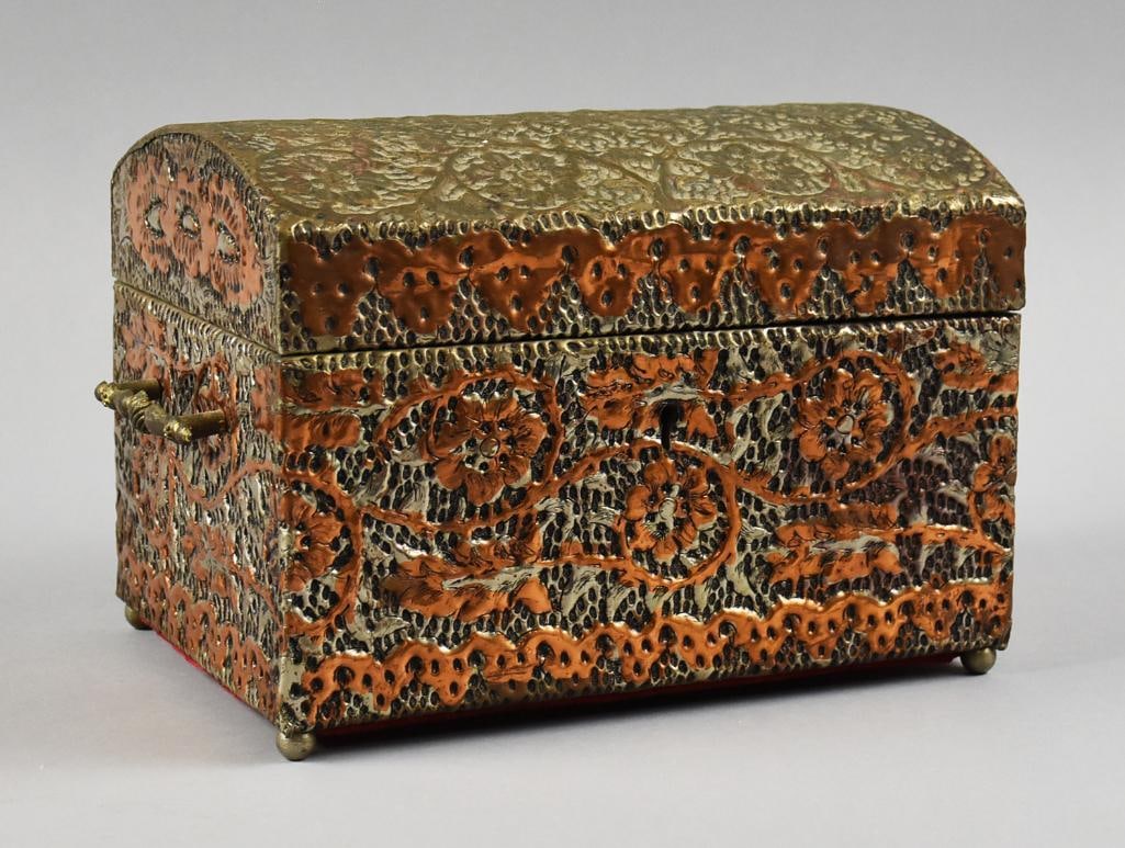Vintage Hand Crafted Wooden Box, Hand Hammered Copper (1 of 8)