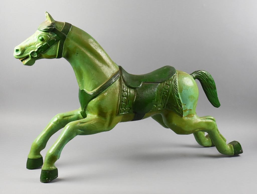 Vintage Carousel Horse, Green Painted Metal (1 of 10)