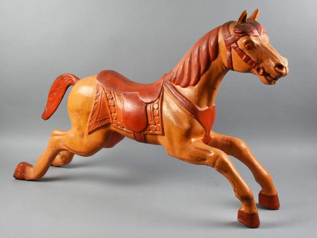 Vintage Carousel Horse, Orange Painted Metal (1 of 11)