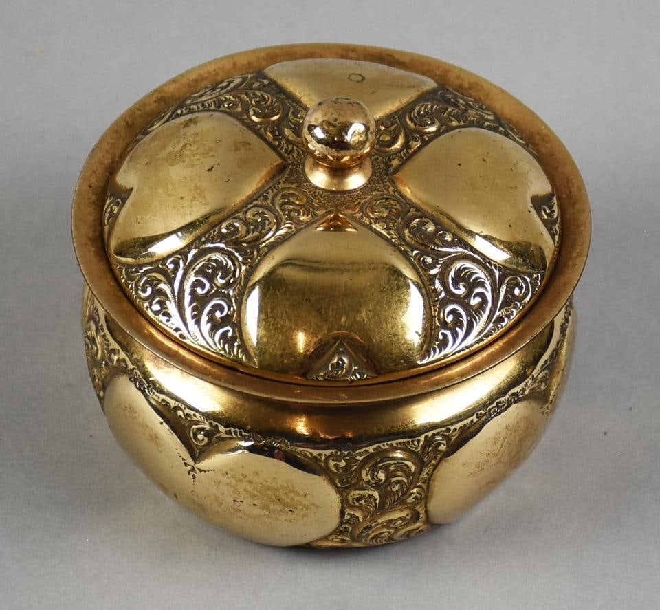 Antique English B & Co Gold Stiffened Lidded Trinket Jar (1 of 7)