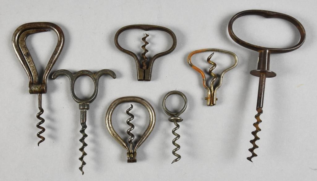 Vintage & Antique Collection Bow Corkscrews: Nice collection of vintage and antique corkscrews. All appear to be steel some are bows. Various sizes and shapes. Each measure from approx. 3" to 6" long.