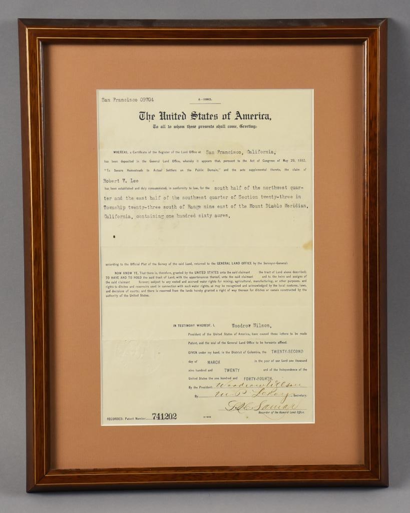 Woodrow Wilson Signed 1920 General Land Office Document (1 of 4)