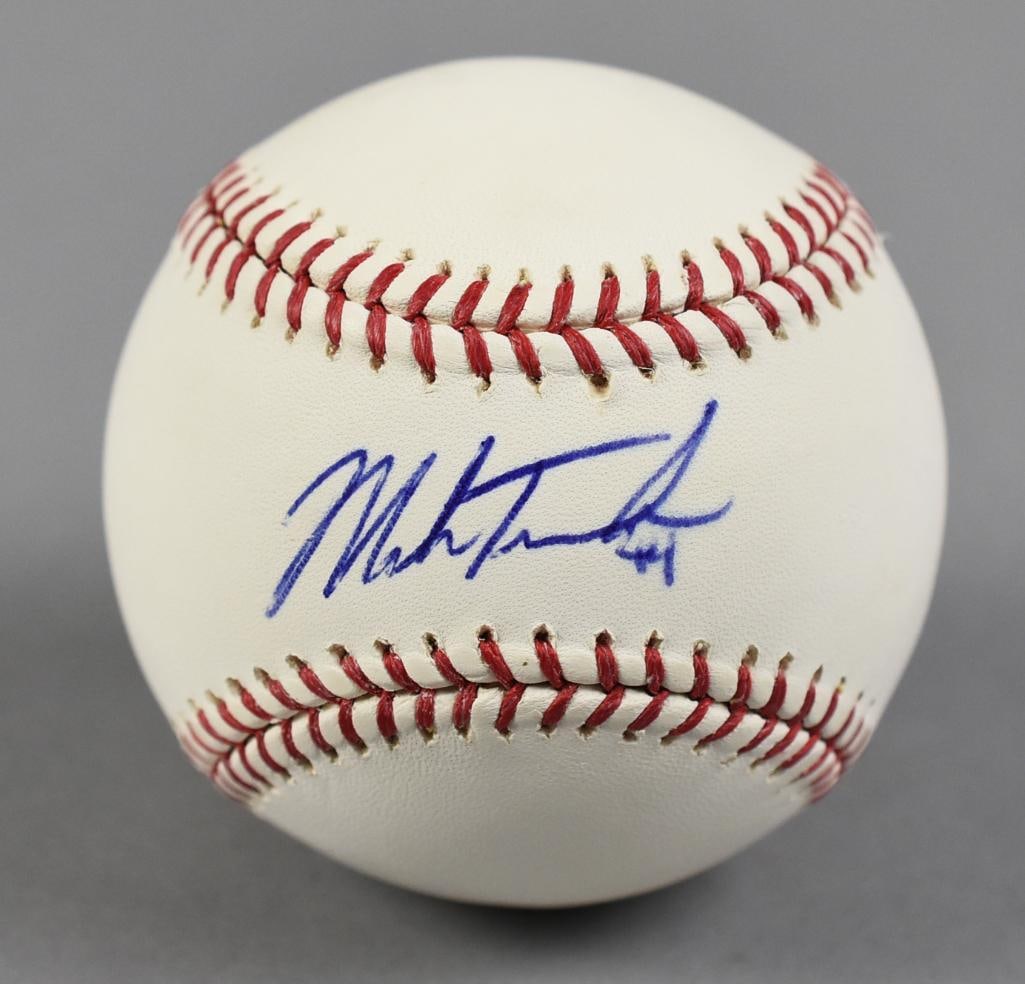 Mark Trumbo Anaheim Angels Signed Baseball-MLB Hologram: Trumbo was drafted in 2004, made his major league debut in 2011. He played for the Angels until 2013, then Diamondbacks, Mariners and Orioles. Mark signed this ball during spring training in 2012, EK