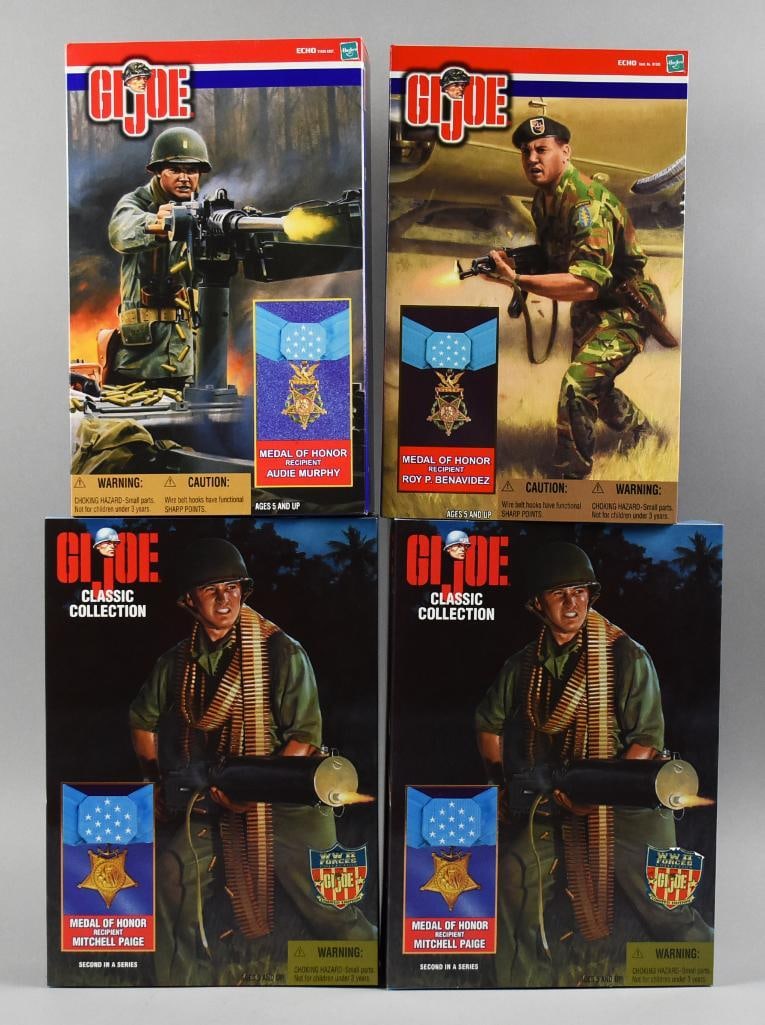 (4) 1990s-2000s Hasbro GI Joe Doll Action Figures MIB NOS: Includes Audie Murphy, Roy Benavides and two Mitchell Page. Single owner collection from the largest toy collector on the West Coast.