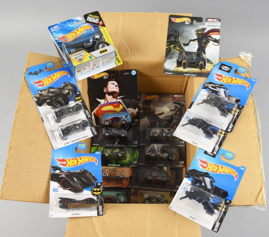 (17) 2000s Mattel Hot Wheels Super Hero Assortment MOC NOS: Lot is for 17 Hot Wheels from Mattel. All are from the 2000s and are for super heroes. Counted but unchecked. Single owner collection from the largest toy collector on the West Coast.