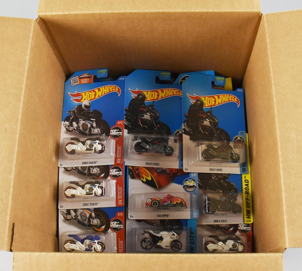 (51) 2000s Mattel Hot Wheels Moto Diecast MOC NOS: Lot is for 51 Mattel Hot Wheels Moto line, all from the 2000s. This lot is counted but unchecked. Single owner collection from the largest toy collector on the West Coast.