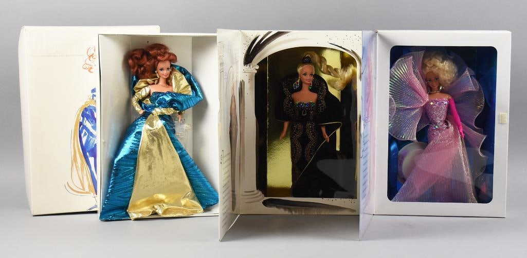 (3) 1990s Mattel Barbie Collector Ed Classique NRFB NOS: Lot includes Benefit Ball from 1992, Midnight Gala from 1995 and Evening Extravaganza from 1993.