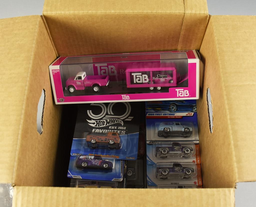 (46) 2000s Mattel & M2 Machines Truck Diecast Asst MIP NOS: This lot is virtually unsorted, but appear to be mostly Hot Wheels. 46 diecast assortment.