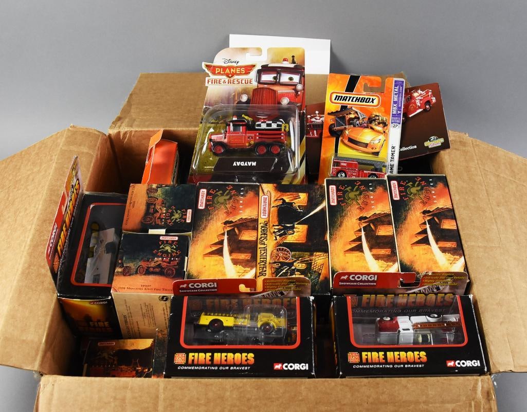 (28) Matchbox, Corgi and More Die Cast Cars MIP NOS: Cars are virtually unsorted but appear to all be first responder vehicles. Lot is 28 die cast in total.