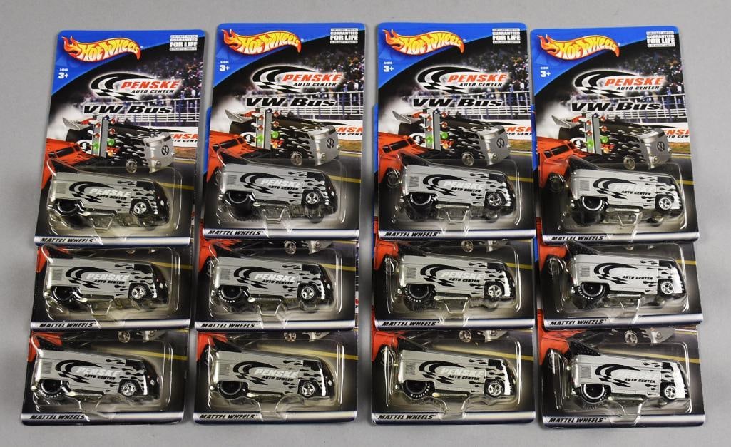 (12) 2001 Mattel Hot Wheels Penske VW Bus - MOC-NOS: Lot is 12 2001 Mattel Hot Wheels Penske VW Bus - MOC-NOS. All black and silver. Single owner collection from the largest toy collector on the West Coast.