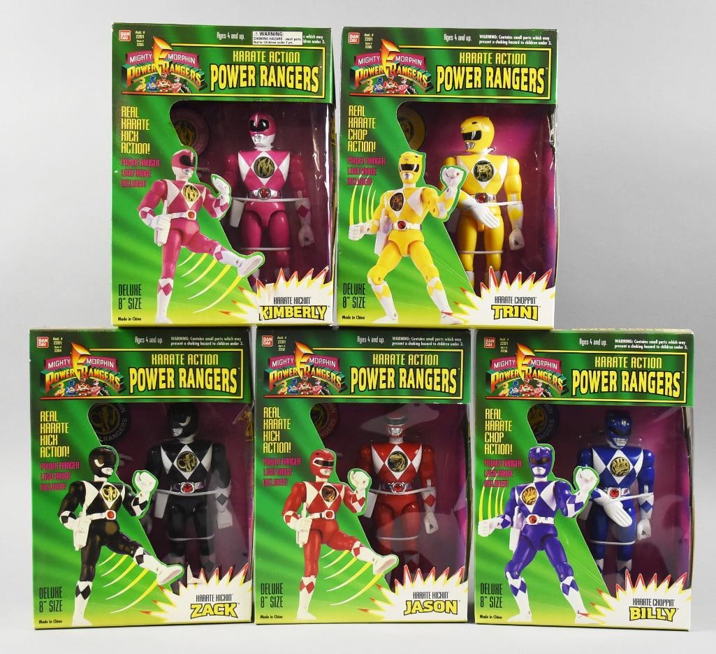 (5) 1994 Ban Dai Power Rangers Karate Action Figures MIB NOS: Lot is five 1994 Ban Dai Power Rangers with Karate Action. Includes Kimberly, Trini, Jason, Billy and Zack.