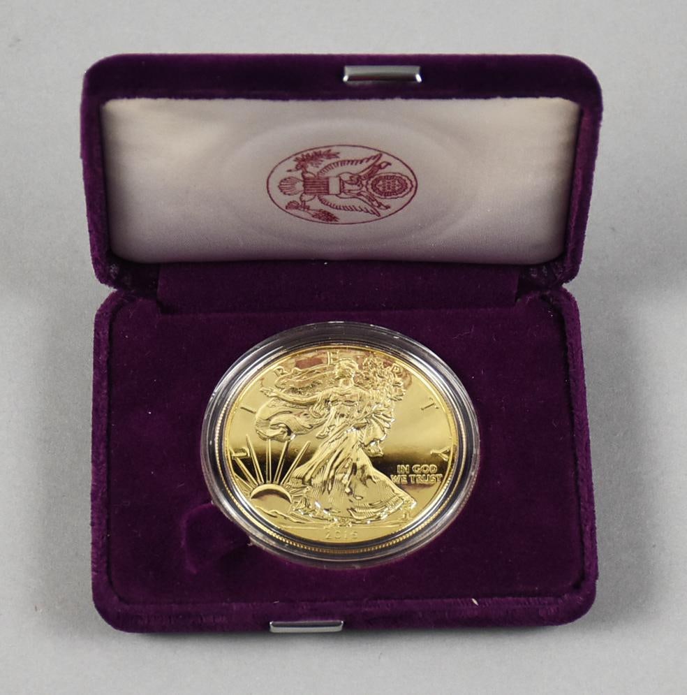 2015 1 oz. Fine American Silver Eagle Dollar, Gold Plated: Lot is for a gold plated 999 fine silver eagle. In original presentation box.?