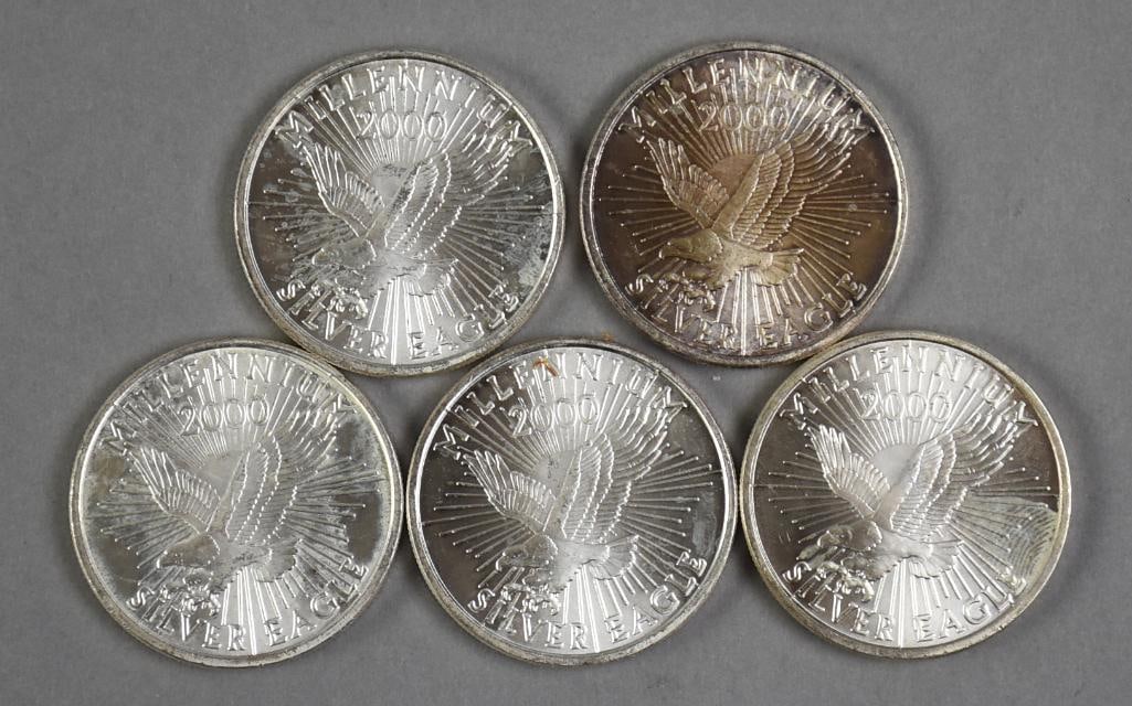 (5) 999 Fine Silver Millennium Eagle Coins 5 oz T .999 (1 of 2)