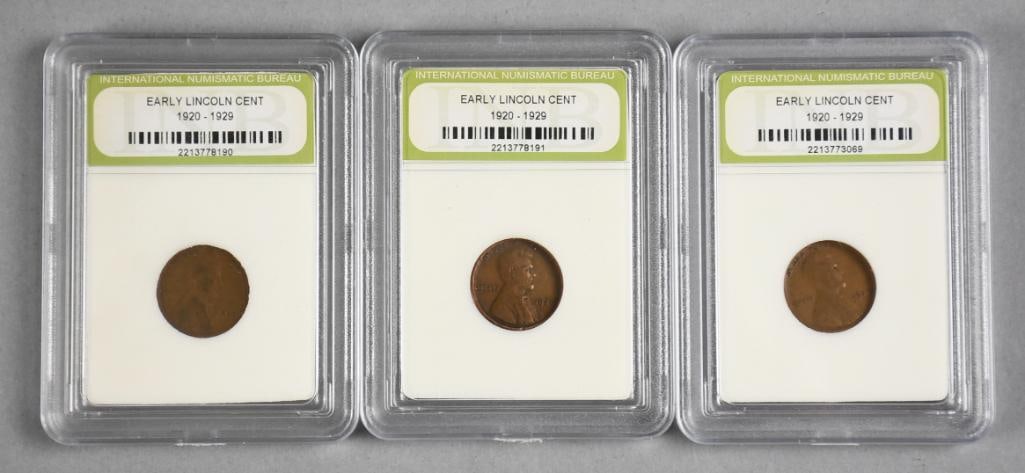 INB 1929 Early Lincoln Cent 1920 - 1929: International Numismatic Bureau, three 1929 Lincoln Wheat pennies.