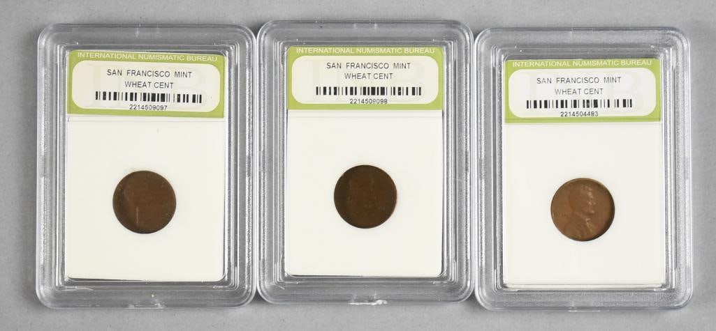INB 1940s Wheat Cent, San Francisco Mint: Lot is three from the 1940s. All encased.