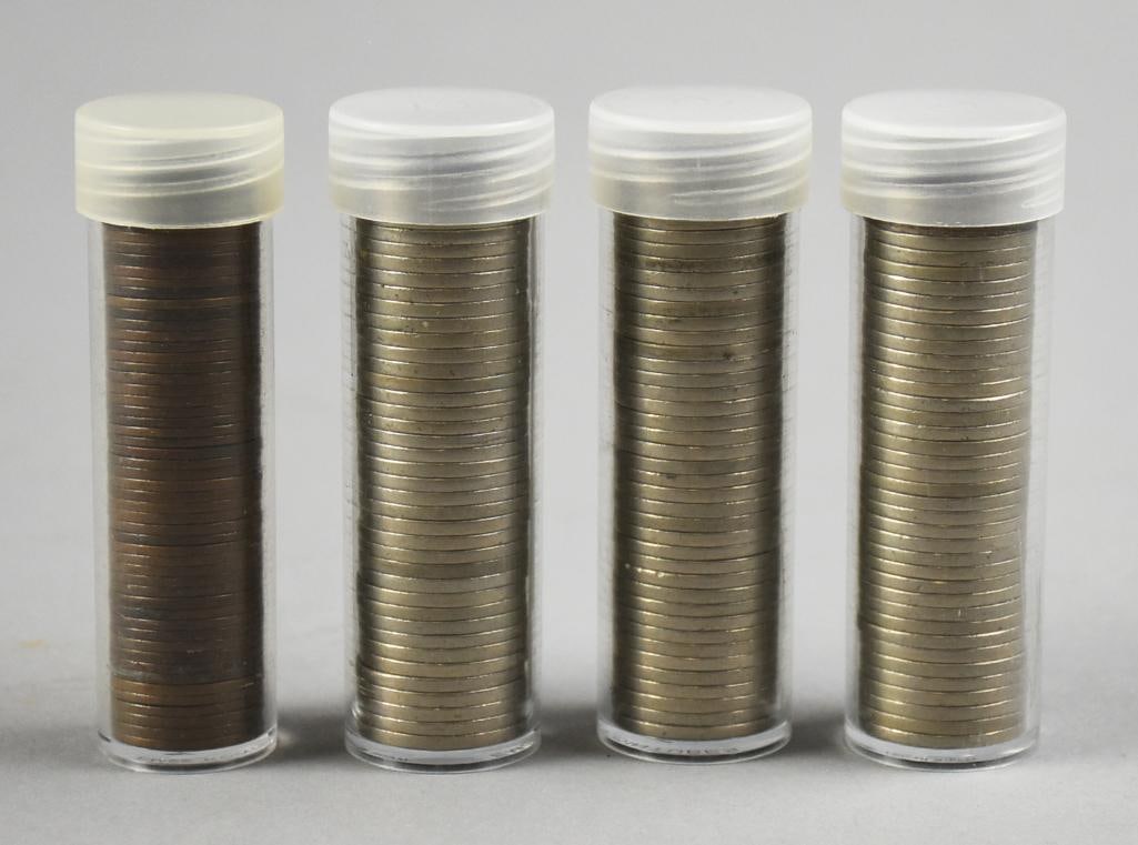 (4) Tubes Indian Head Cent and Buffalo Nickels, Unchecked: This lot is for one Indian head penny tube and three Buffalo nickel tubes. They are unchecked, counted at 170 coins in total.
