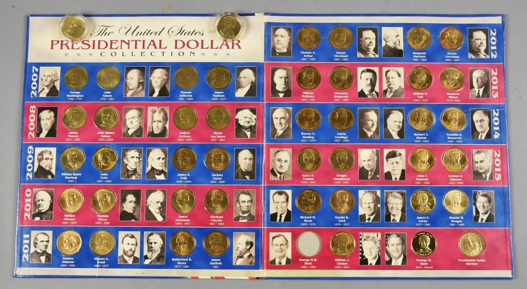 United States Presidential Dollar Collection Portfolio: This is a nearly complete portfolio of the the United States Presidential Dollars. Missing George HW Bush, but includes Barack Obama and Donald Trump.