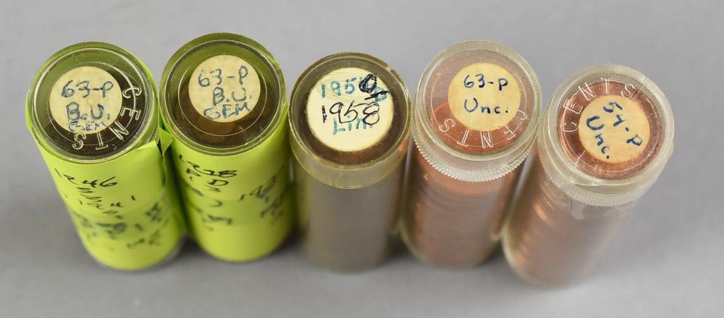 Five Various Years Penny Roll Tubes, Unchecked - 3