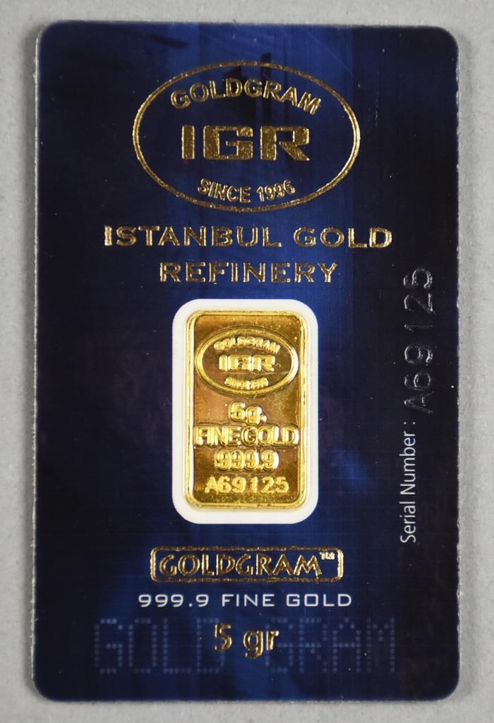 5 Grams Istanbul Gold Refinery 999.9 Fine Gold Ingot: In all original packaging.
