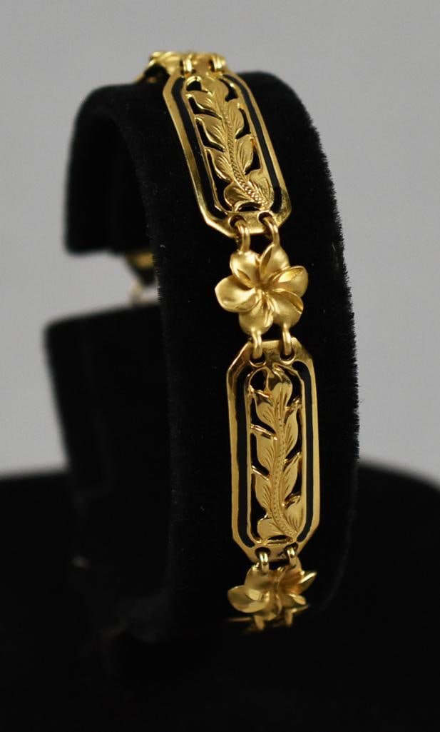 14K & Enamel Plumeria Bracelet Vintage (1 of 6)