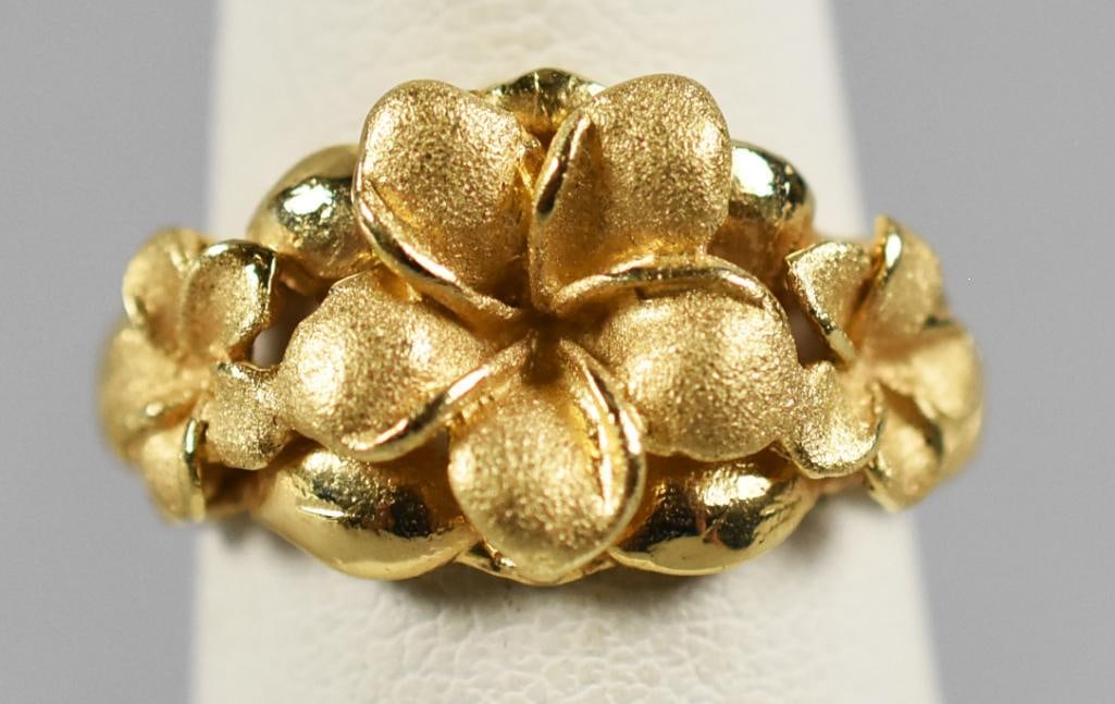 14K Yellow Gold Pansy Flower Ring, Signed (1 of 7)
