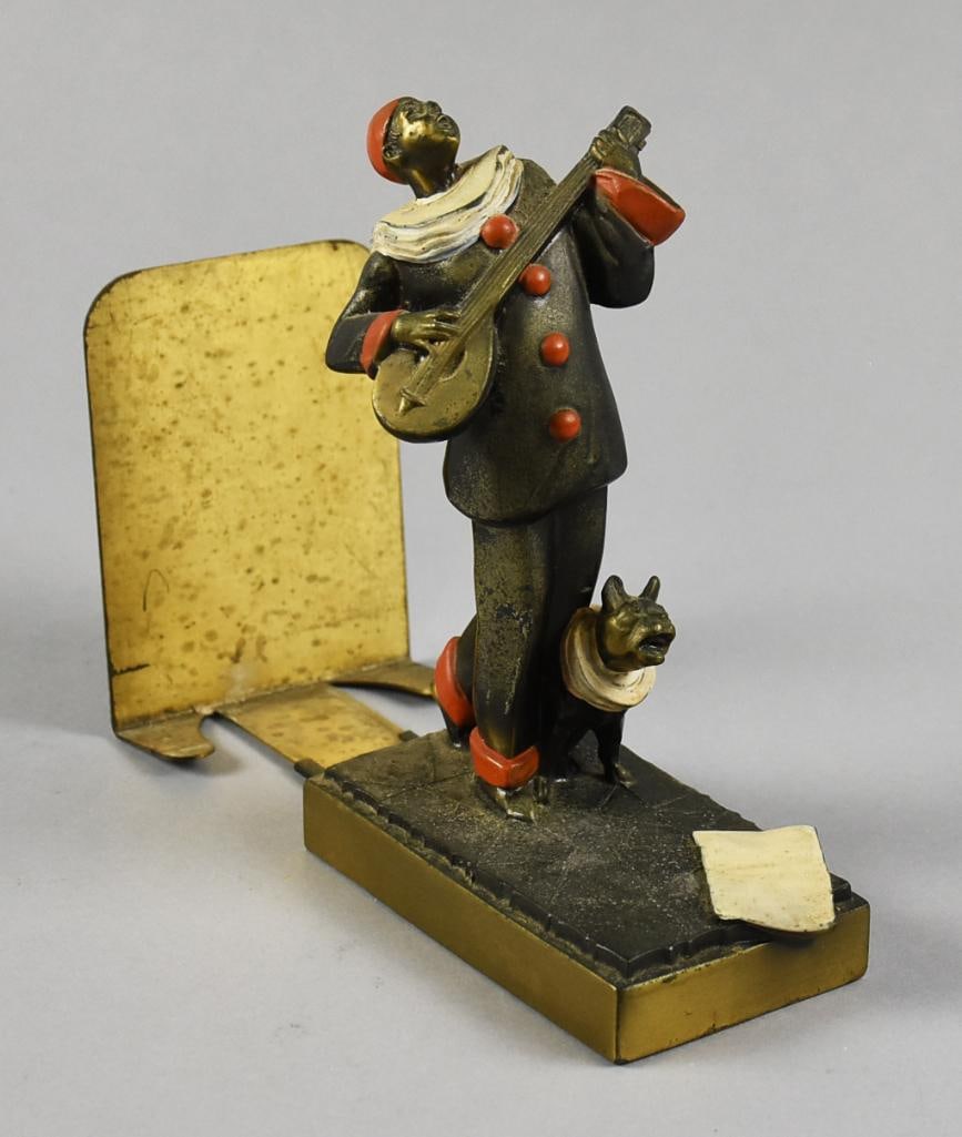c1925 Austrian Cold Painted Bronze Minstrel Bookend - 2