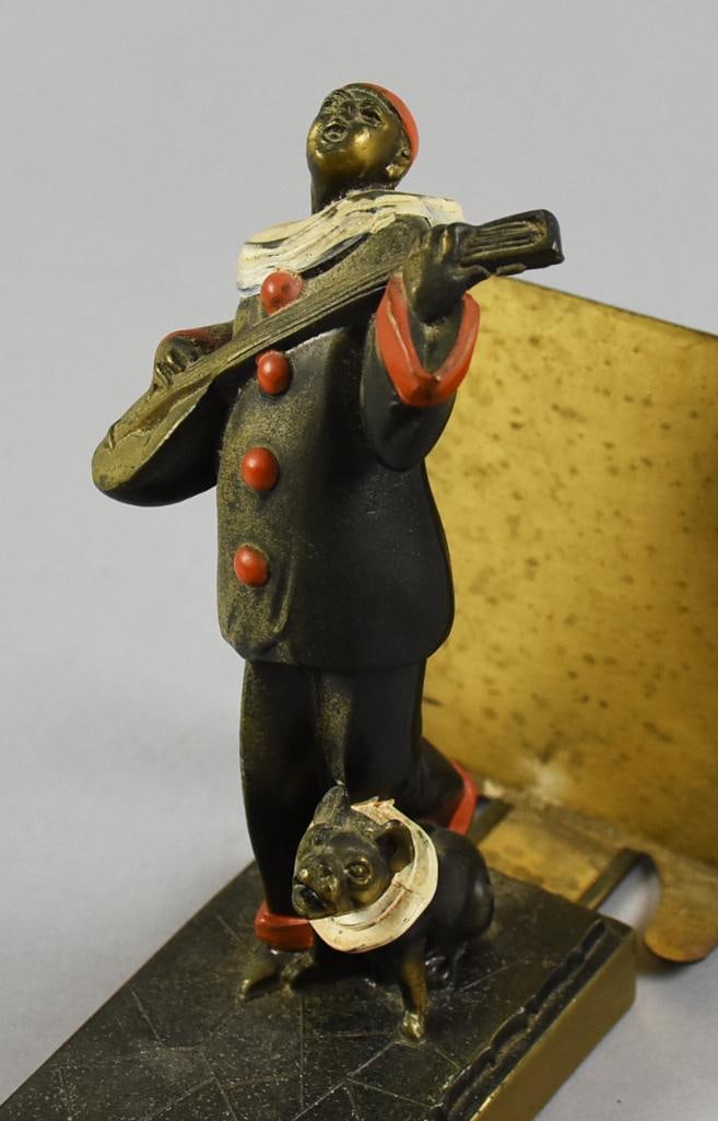 c1925 Austrian Cold Painted Bronze Minstrel Bookend - 3