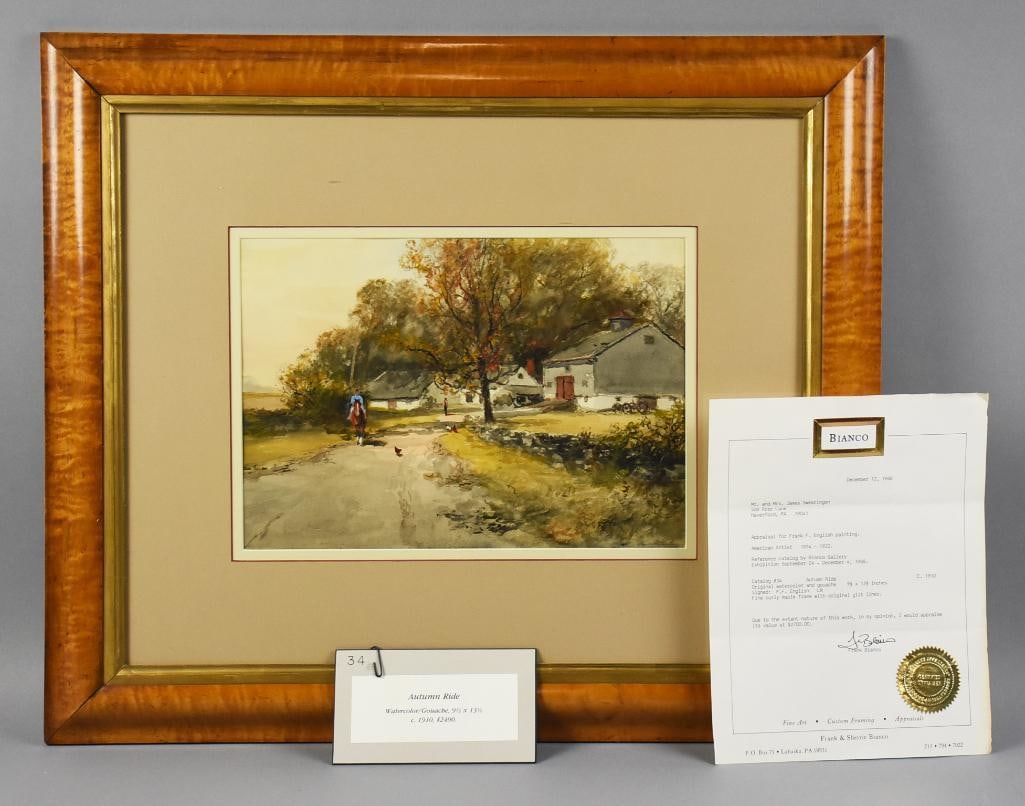 Frank F. English (1854-1922) c1910 Autumn Ride Watercolor (1 of 7)