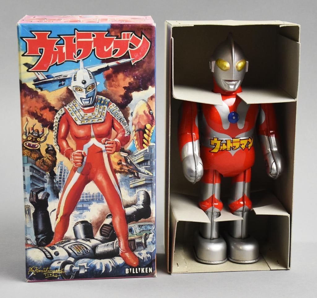 Vintage Billiken Shokai Tin Wind Up Walking Ultra Seven: Tin litho and comes in the original box. Single owner collection from the largest toy collector on the West Coast.