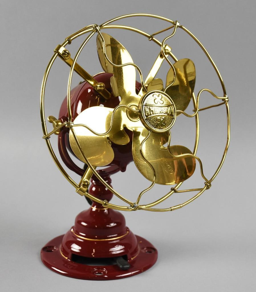 1914 Emerson Electric Mfg Co. Fan No. 19644 - Restored: This is a stunning antique fan from Emerson Electric Mfg. Co. This No. 19644 fan is from 1914 and has been fully restored. Fan blades appear original (Pat. Sept. 12, 1899) and fan cage appear brass