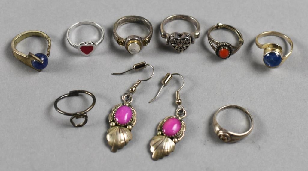 Vintage Sterling Silver Rings and Earring Pair (1 of 10)