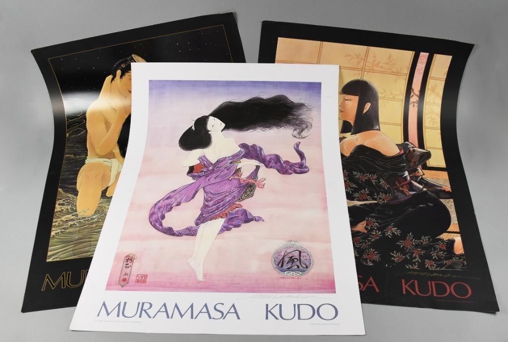 Muramasa Kudo (1948 - ) Artist Signed Posters: Beautiful posters from Japanese artist Muramasa Kudo (b. 1948). These posters have all been hand signed by the artist. They are each in a Japanese traditional woodblock style and blended with Art Nouv