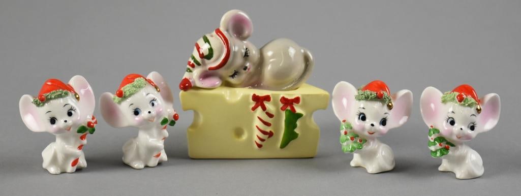 Vintage Napcoware & Lefton Christmas Mice w/ Salt Pepper (1 of 6)
